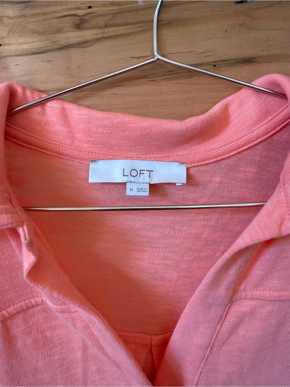 LOFT NWOT Coral Peach Slub Knit Short Sleeve Collared Polo Popover Top - Size M - Picture 4 of 7